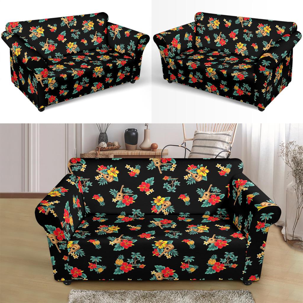 Hawaiian Flower Themed Print Loveseat Slipcover-JTAMIGO.COM