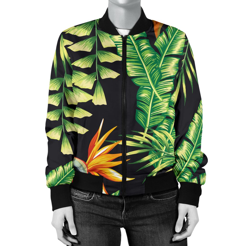 Hawaiian Flower Tropical Palm Leaves Women Casual Bomber Jacket