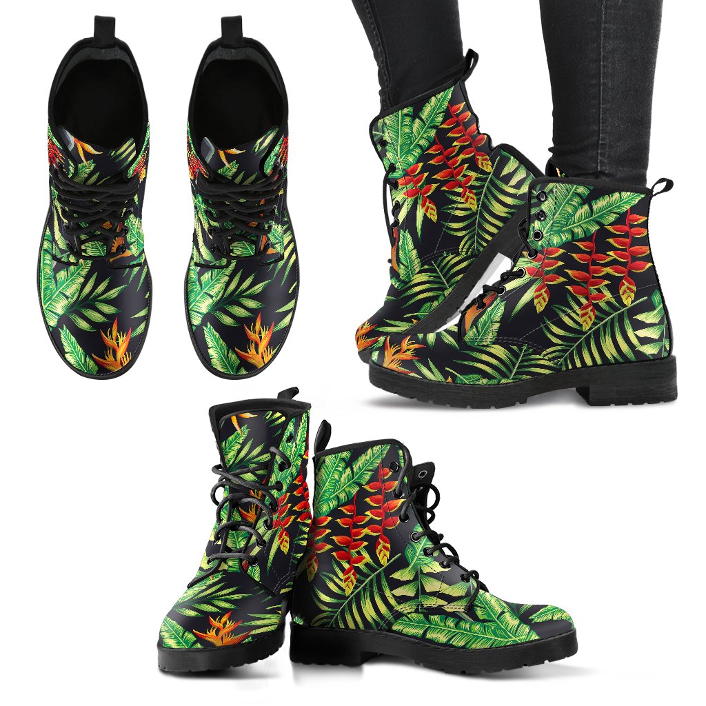 Hawaiian Flower Tropical Palm Leaves Women Leather Boots-JTAMIGO.COM