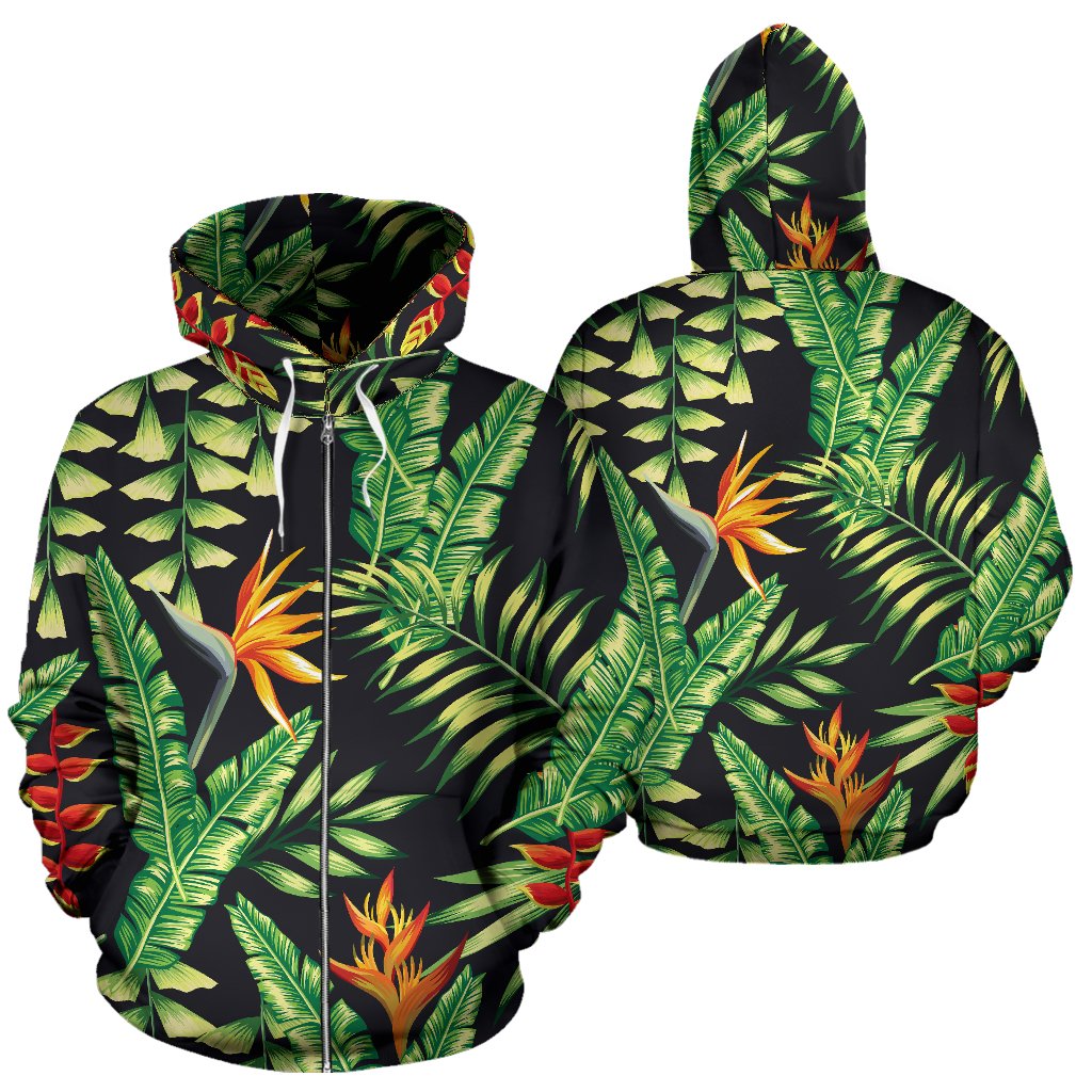 Hawaiian Flower Tropical Palm Leaves Zip Up Hoodie