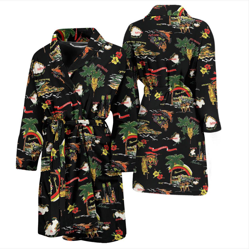 Hawaiian Island Themed Print Men Bath Robe-JTAMIGO.COM