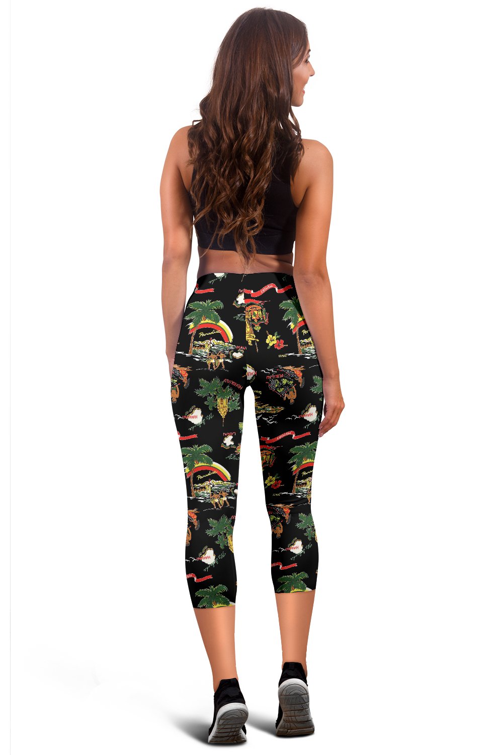 Hawaiian Island Themed Print Women Capris