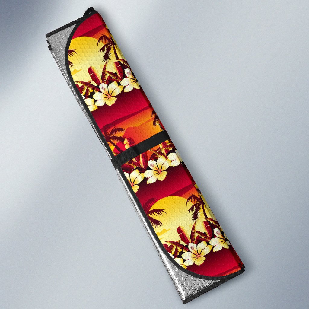 Hawaiian Tropical Sunset Hibiscus Print Car Sun Shade For Windshield