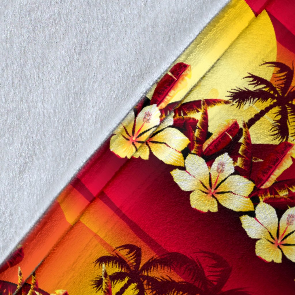 Hawaiian Tropical Sunset Hibiscus Print Fleece Blanket