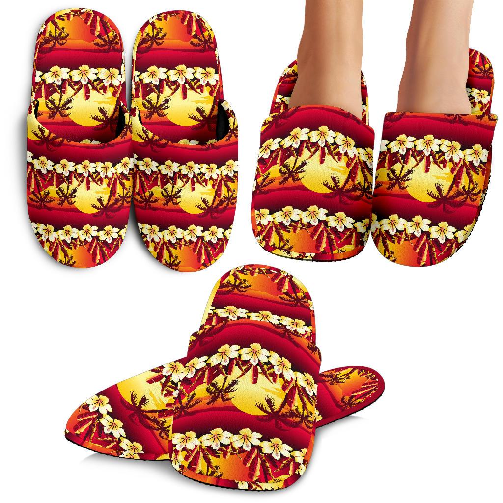 Hawaiian Tropical Sunset Hibiscus Print House Slippers