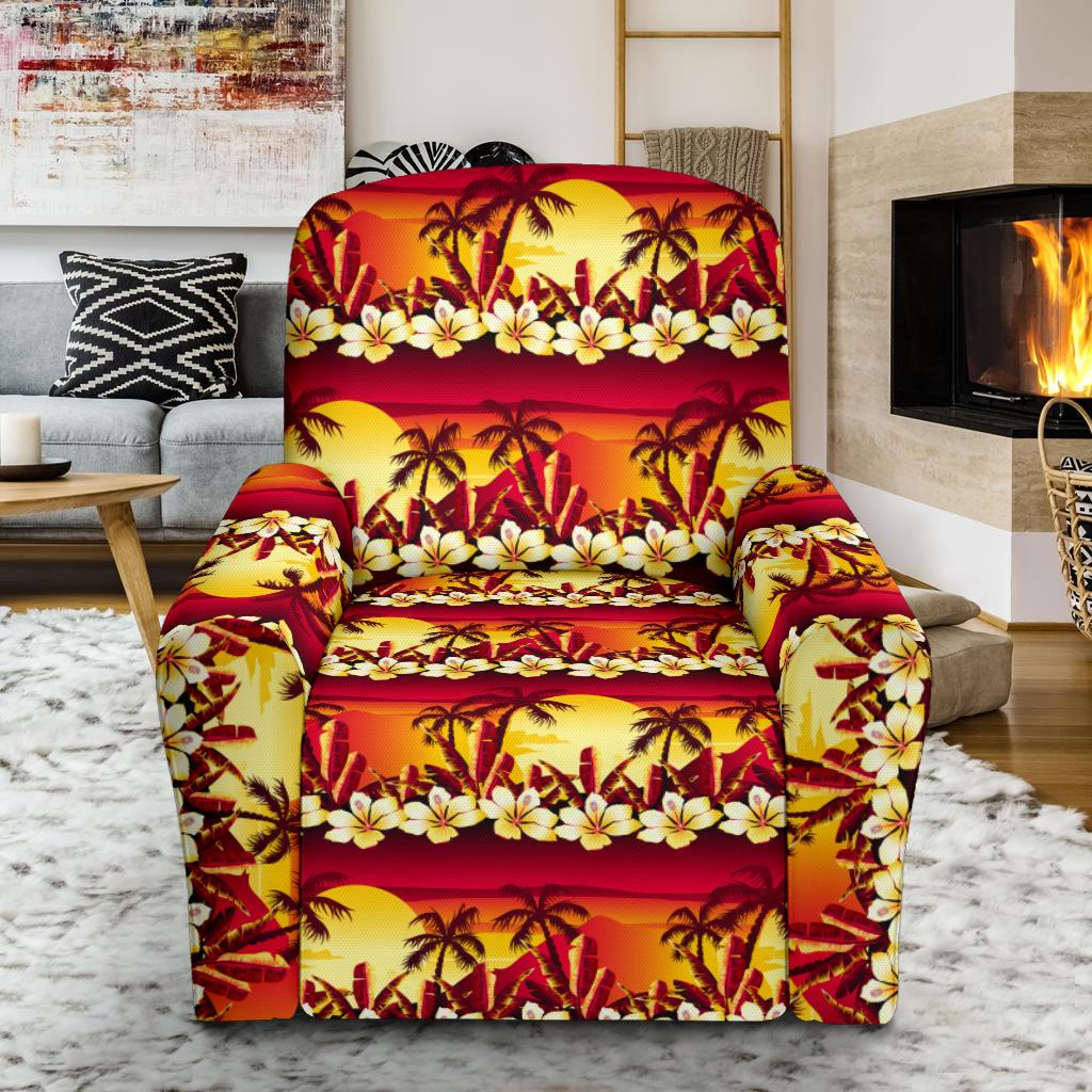 Hawaiian Tropical Sunset Hibiscus Print Single Sofa Slipcover -JTAMIGO.COM