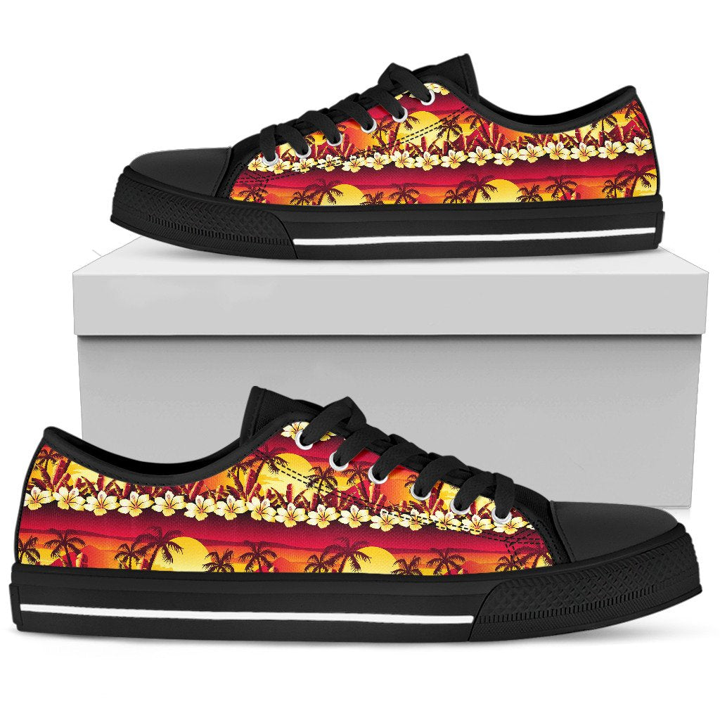 Hawaiian Tropical Sunset Hibiscus Print Women Low Top Shoes