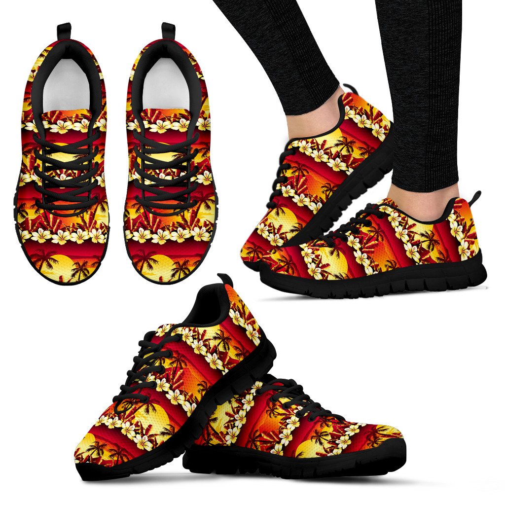 Hawaiian Tropical Sunset Hibiscus Print Women Sneakers Shoes