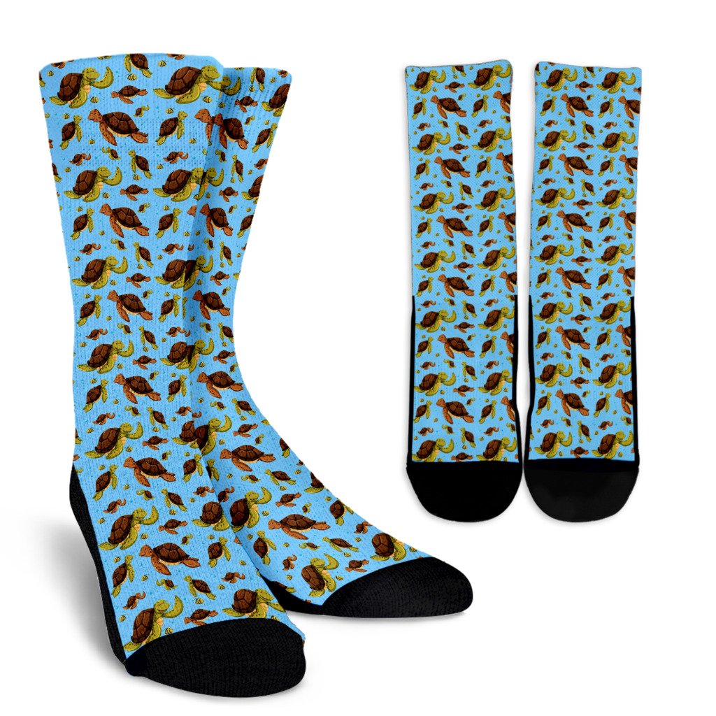 Hello Sea Turtle Print Pattern Crew Socks