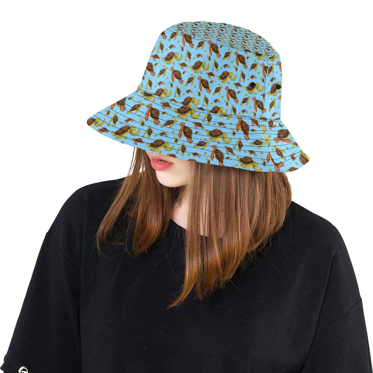 Hello Sea Turtle Print Pattern Unisex Bucket Hat