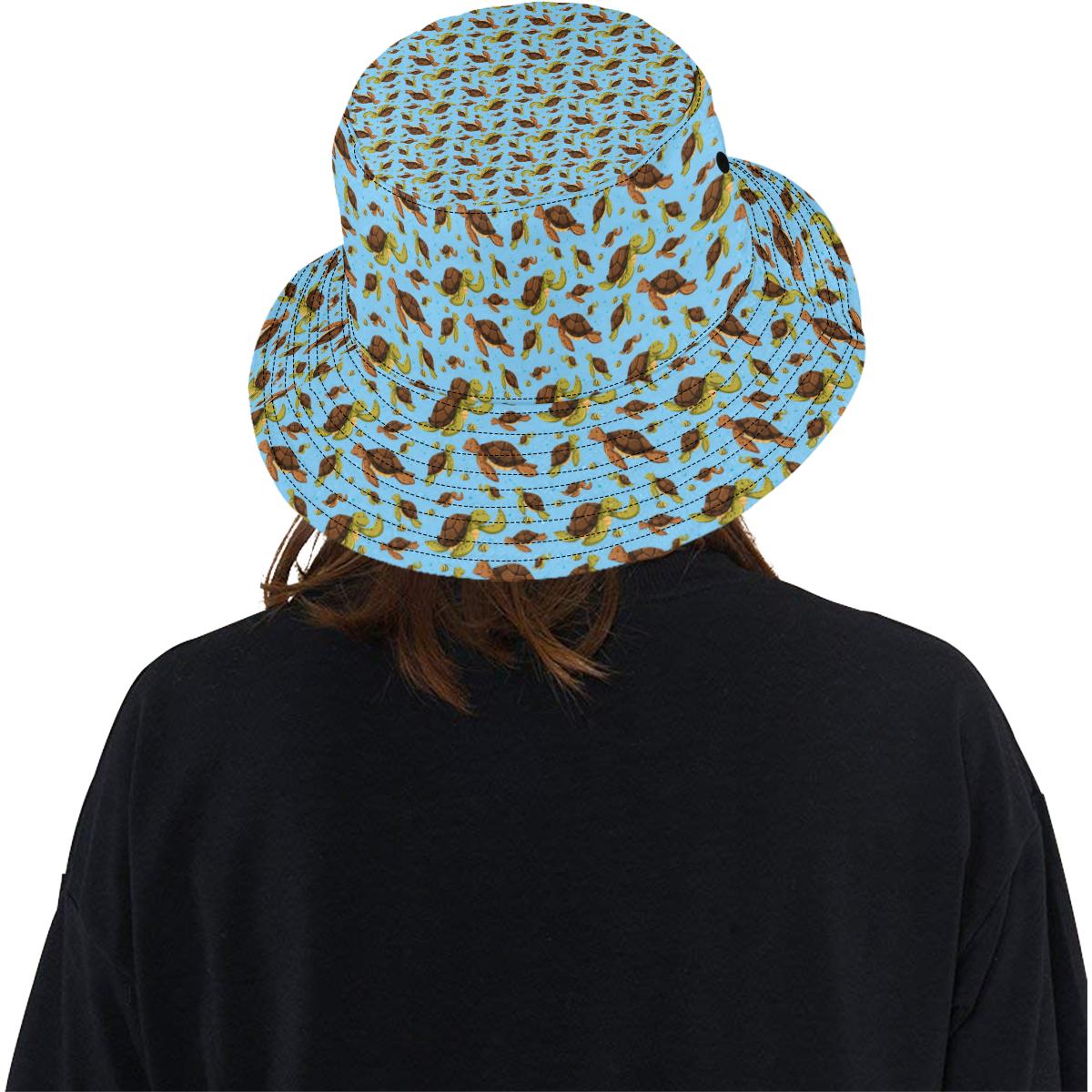 Hello Sea Turtle Print Pattern Unisex Bucket Hat