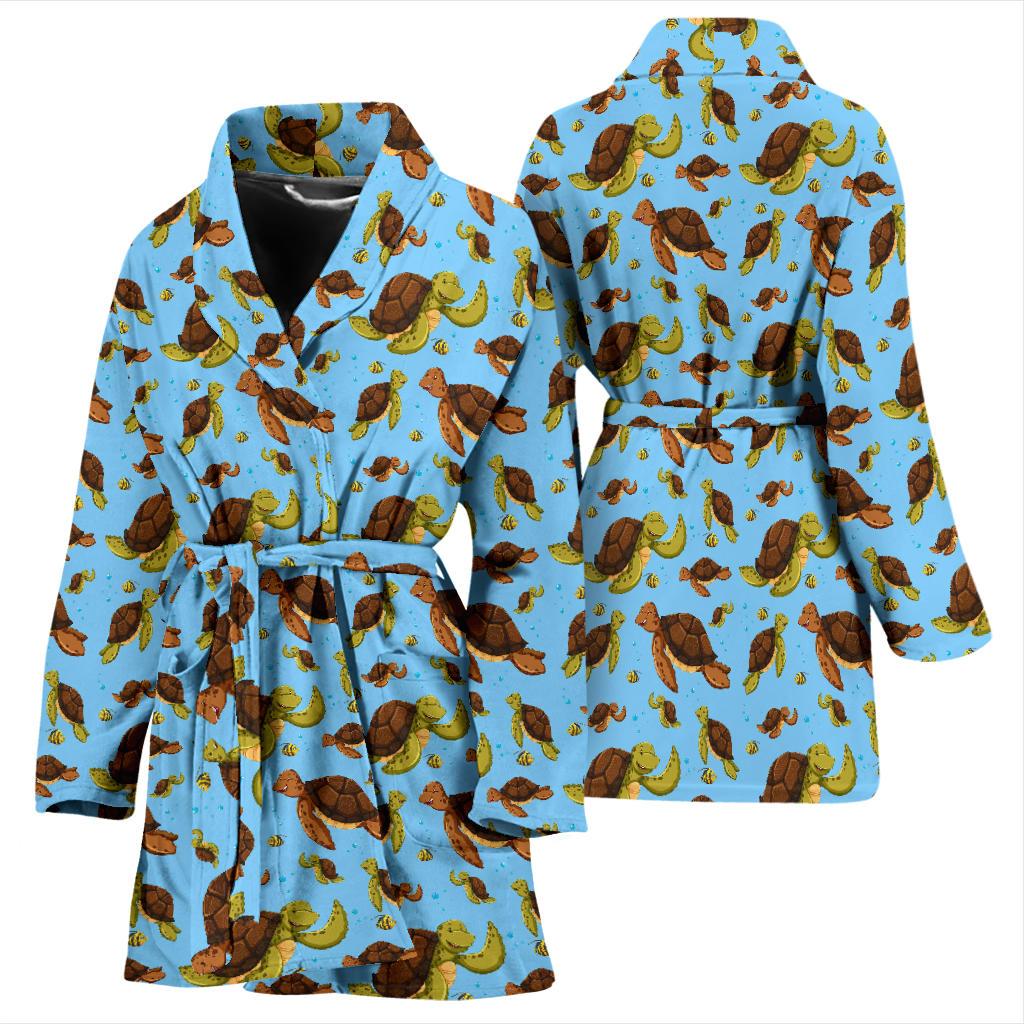Hello Sea Turtle Print Pattern Women Bath Robe-JTAMIGO.COM