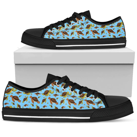 Hello Sea Turtle Print Pattern Women Low Top Shoes