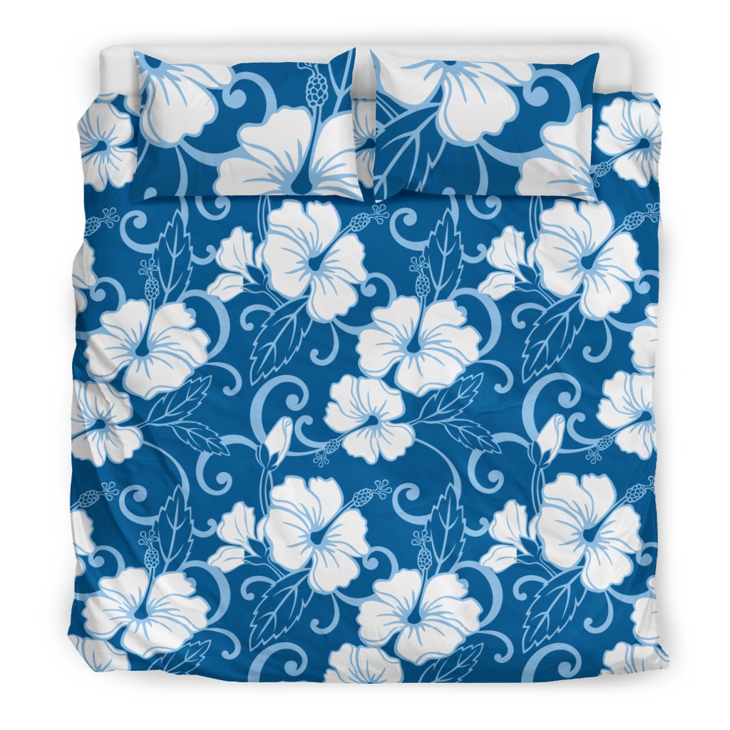 Hibiscus Blue Flower Hawaiian Print Duvet Cover Bedding Set