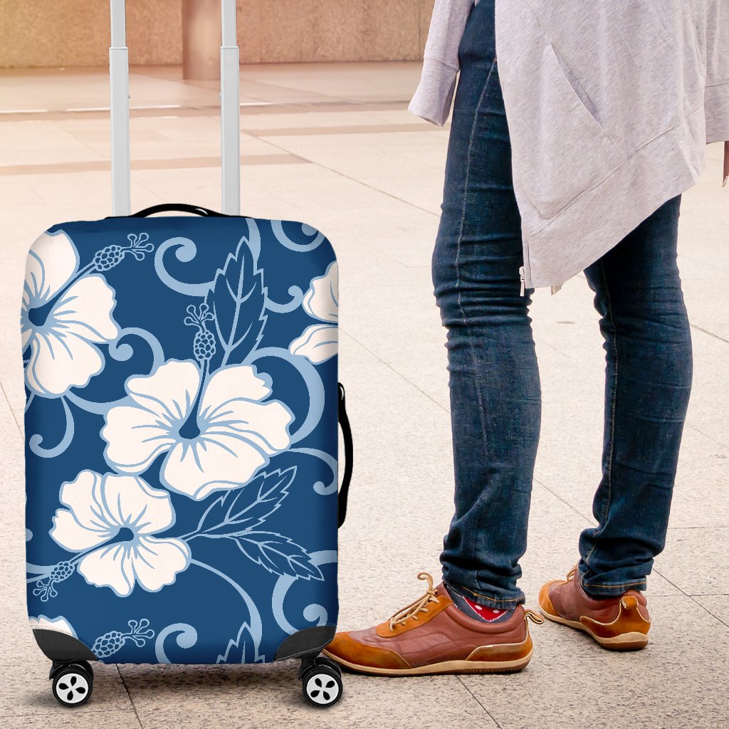 Hibiscus Blue Flower Hawaiian Print Luggage Cover Protector