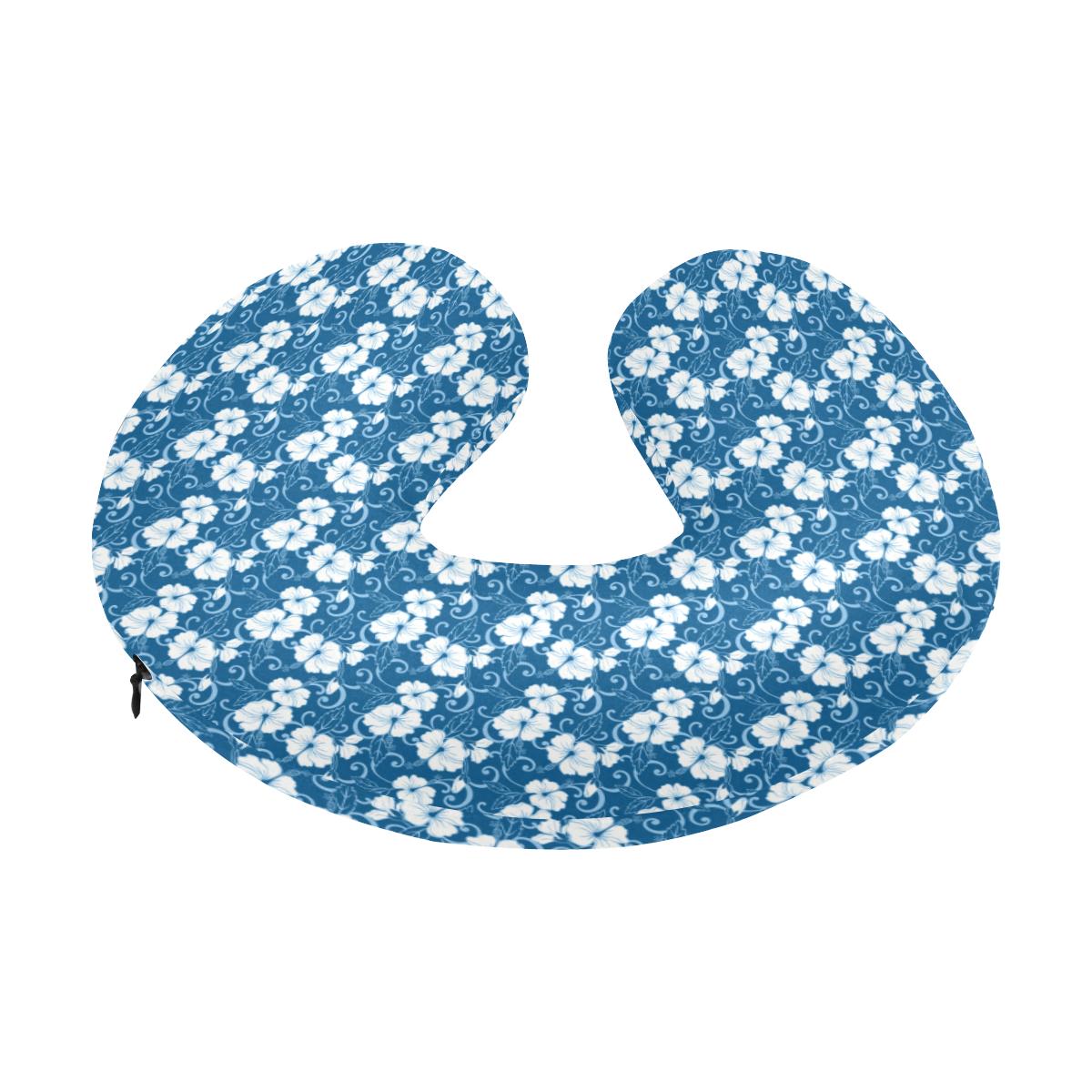 Hibiscus Blue Flower Hawaiian Print U-Shaped Travel Neck Pillow-JTAMIGO.COM