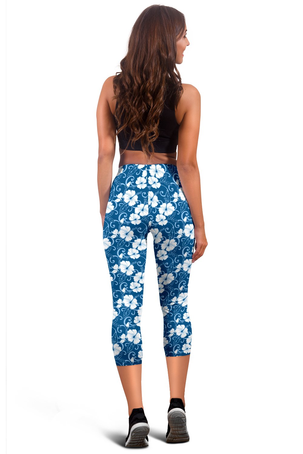 Hibiscus Blue Flower Hawaiian Print Women Capris