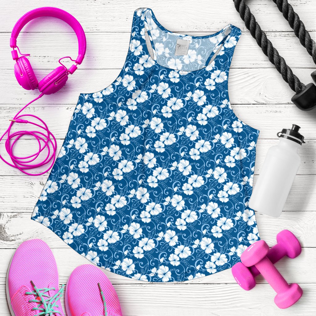 Hibiscus Blue Flower Hawaiian Print Women Racerback Tank Top