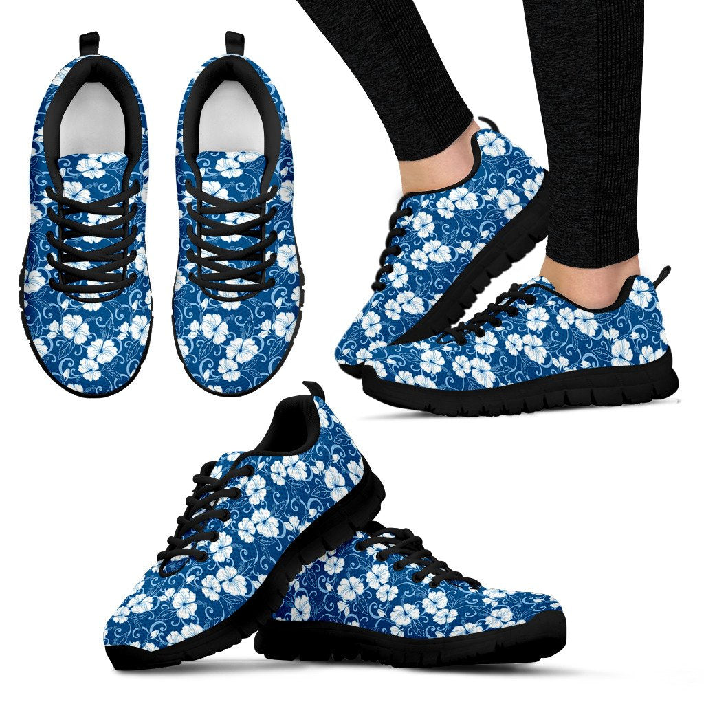 Hibiscus Blue Flower Hawaiian Print Women Sneakers Shoes