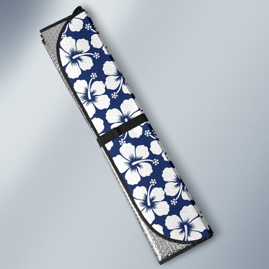 Hibiscus Blue Hawaiian Flower Pattern Car Sun Shade For Windshield