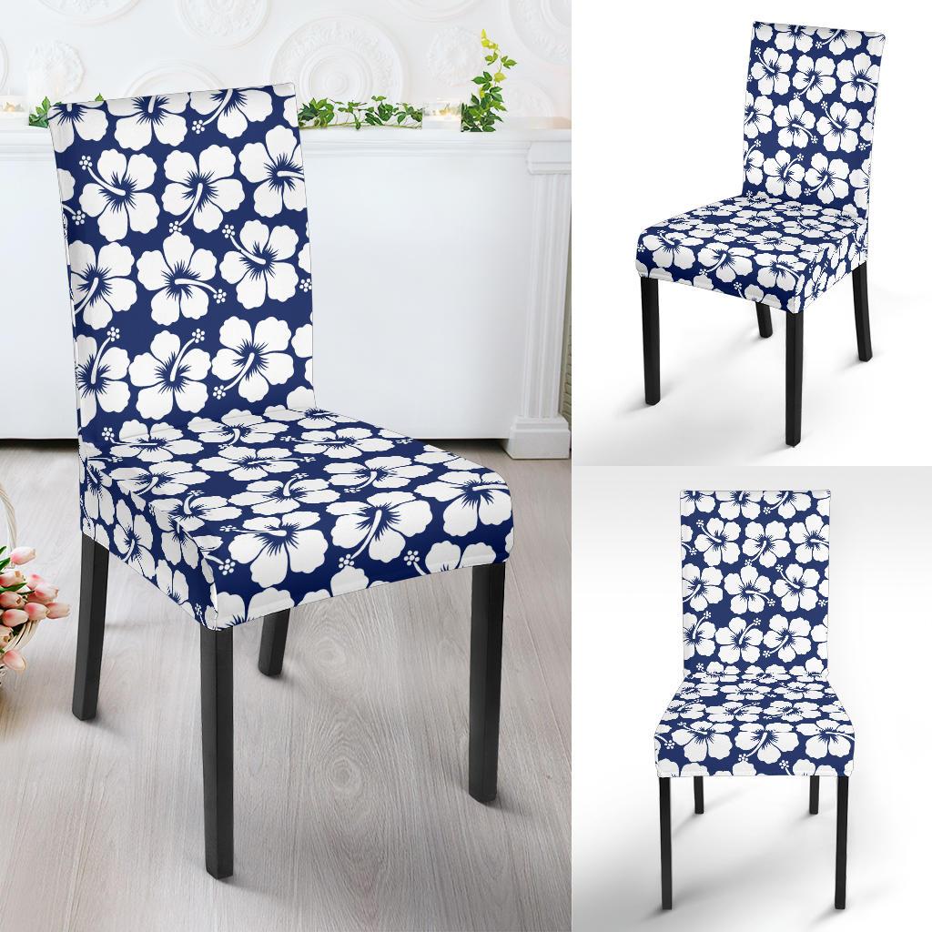 Hibiscus Blue Hawaiian Flower Pattern Dining Chair Slipcover-JTAMIGO.COM