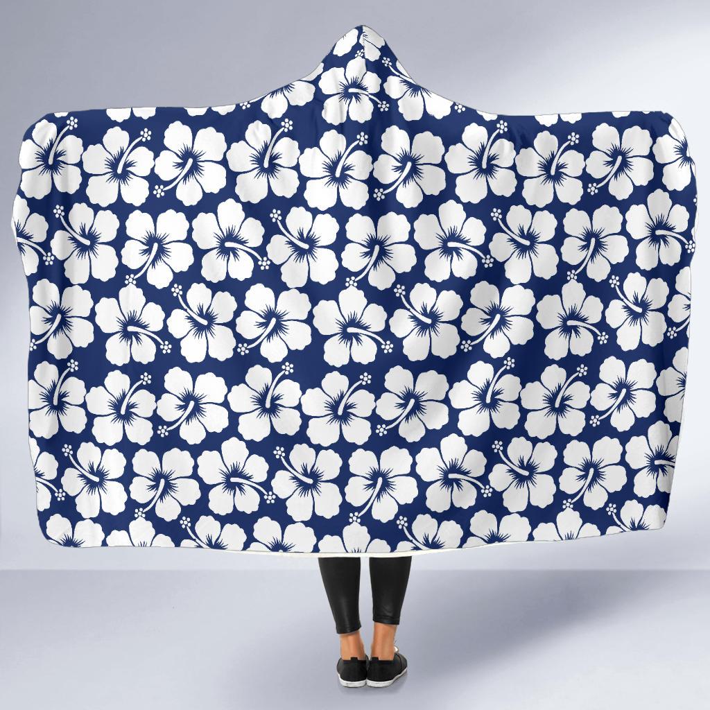 Hibiscus Blue Hawaiian Flower Pattern Hooded Blanket-JTAMIGO.COM