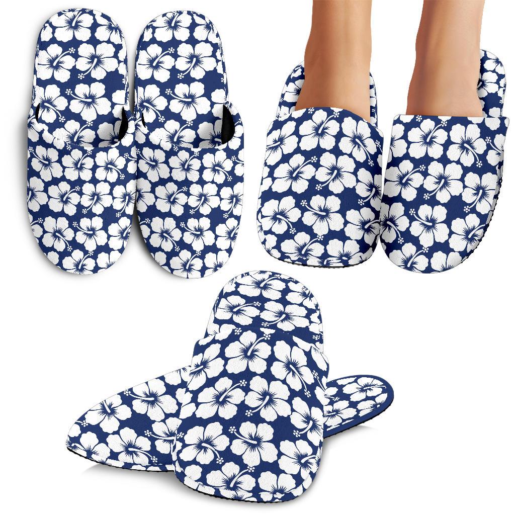 Hibiscus Blue Hawaiian Flower Pattern House Slippers