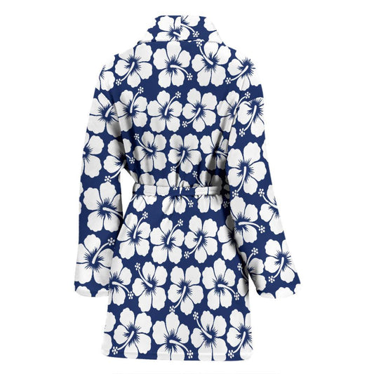Hibiscus Blue Hawaiian Flower Pattern Women Bath Robe-JTAMIGO.COM