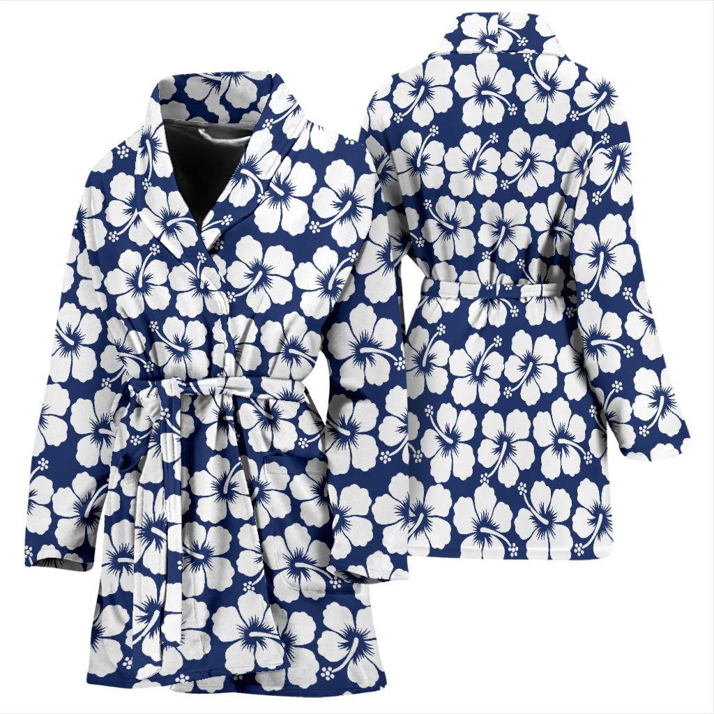 Hibiscus Blue Hawaiian Flower Pattern Women Bath Robe-JTAMIGO.COM