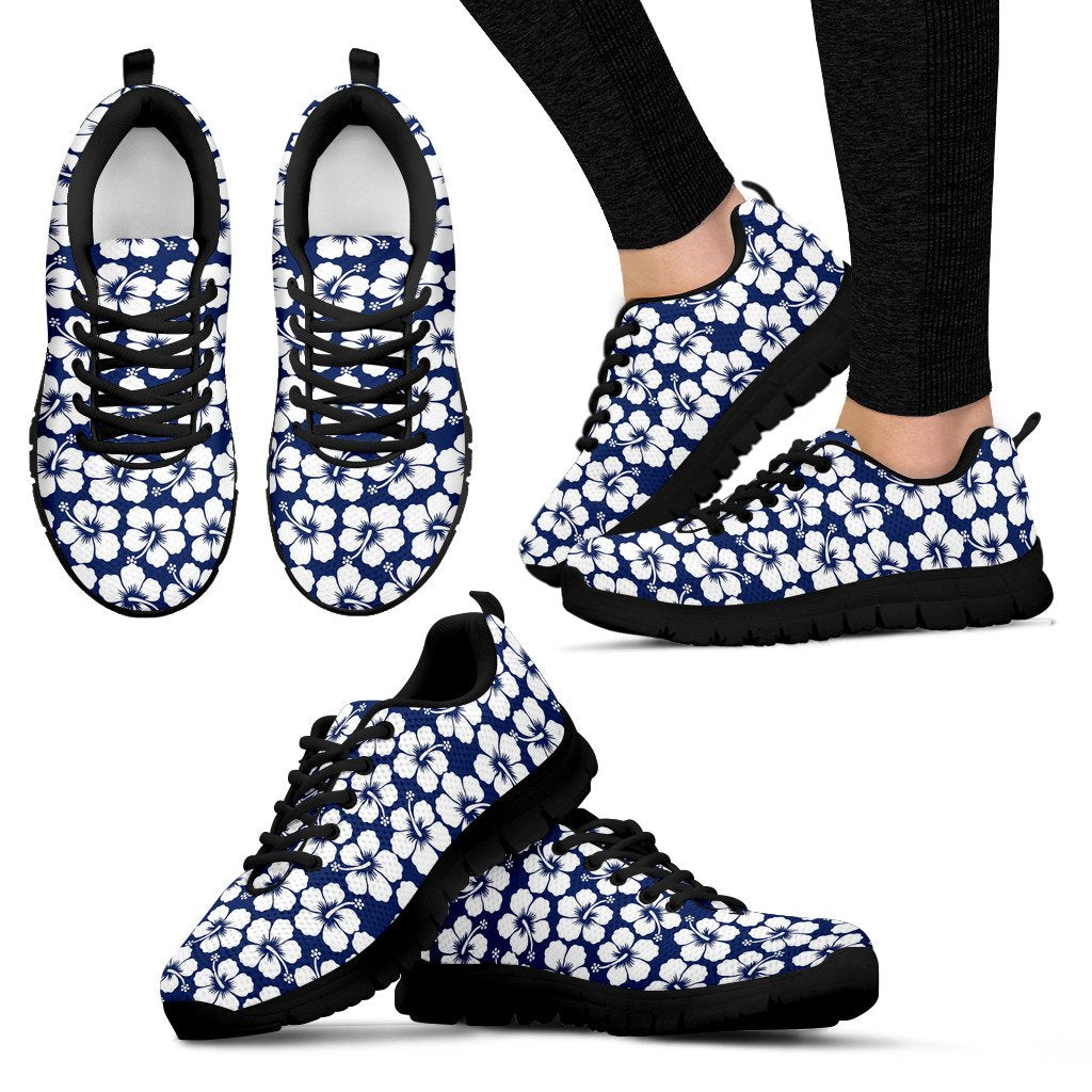 Hibiscus Blue Hawaiian Flower Pattern Women Sneakers Shoes