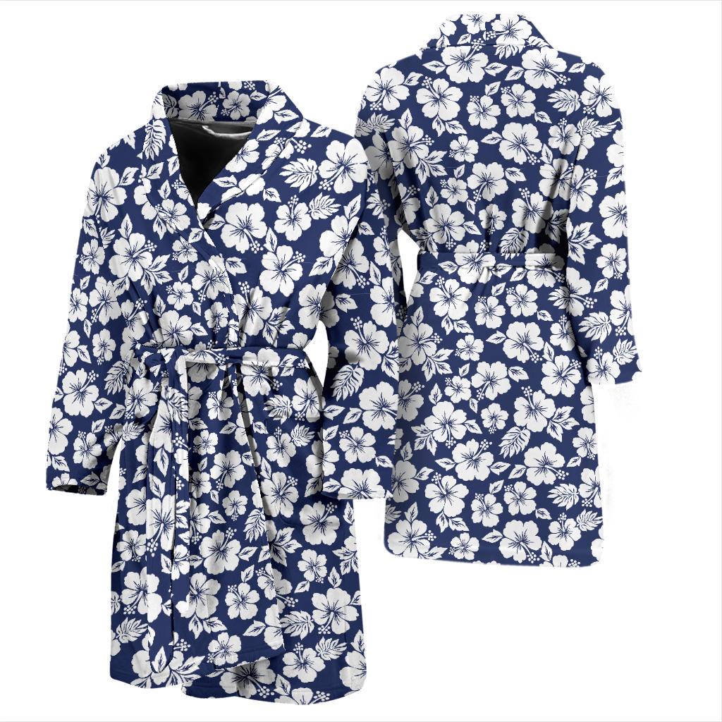 Hibiscus Blue Hawaiian Flower Style Men Bath Robe-JTAMIGO.COM
