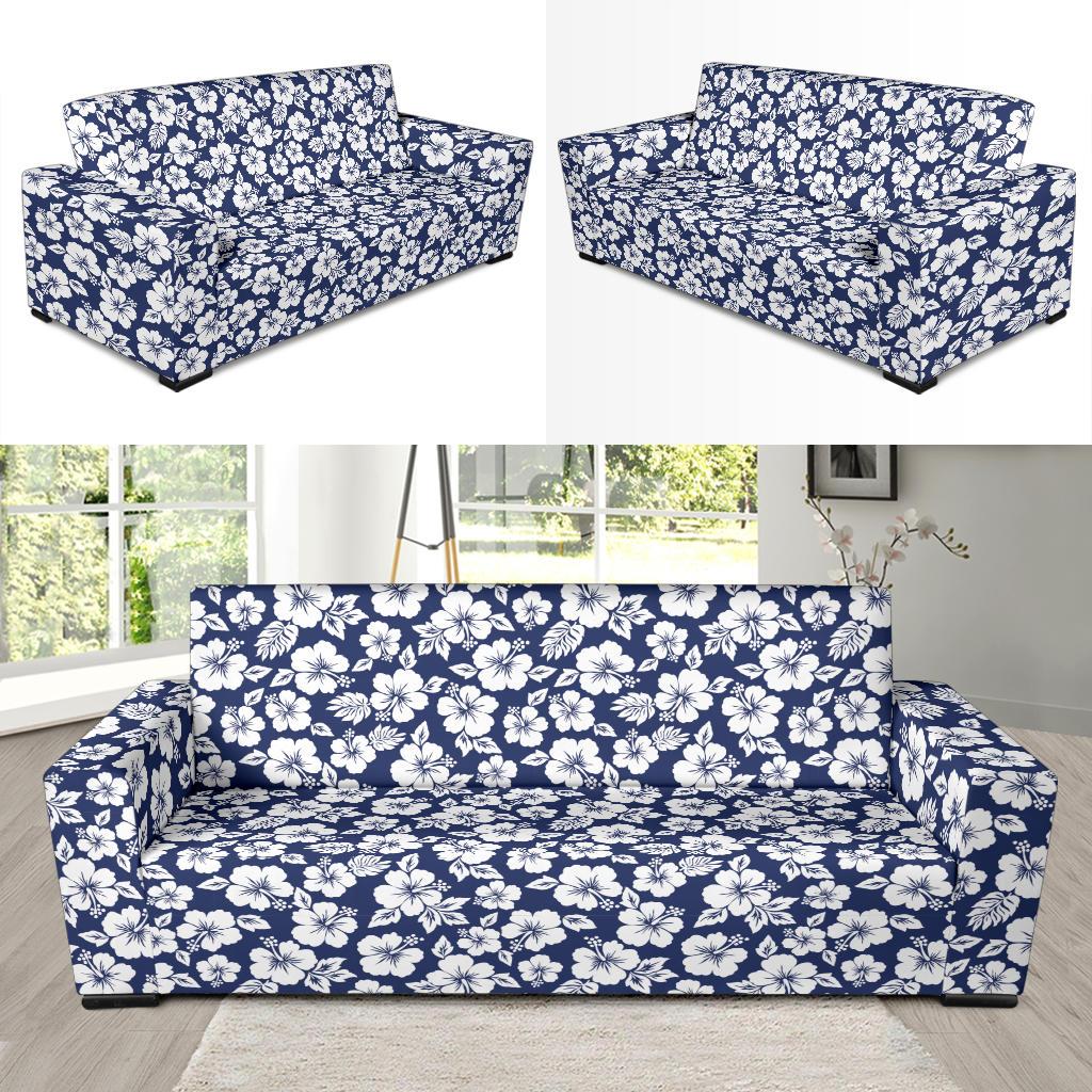 Hibiscus Blue Hawaiian Flower Style Sofa Slipcover-JTAMIGO.COM