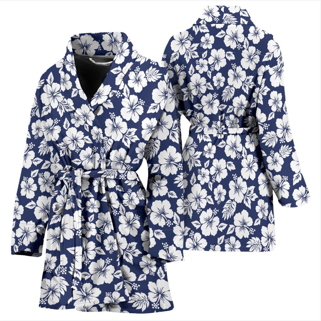Hibiscus Blue Hawaiian Flower Style Women Bath Robe-JTAMIGO.COM