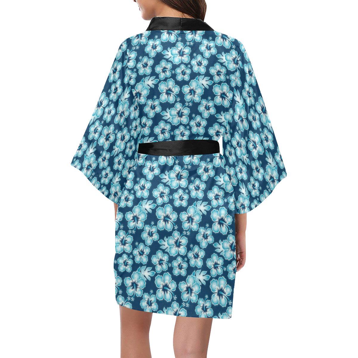 Hibiscus Flower Hawaiian Themed Women Short Kimono Robe