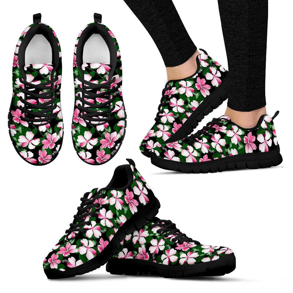 Hibiscus Pink Flower Hawaiian Print Women Sneakers Shoes