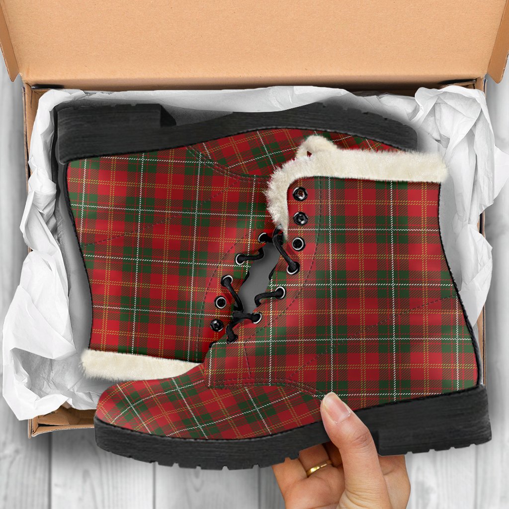 Holiday Tartan Plaid Pattern Faux Fur Leather Boots-JTAMIGO.COM