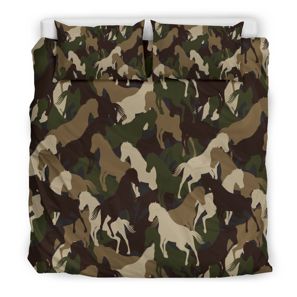 Horse Camo Themed Design Print Duvet Cover Bedding Set