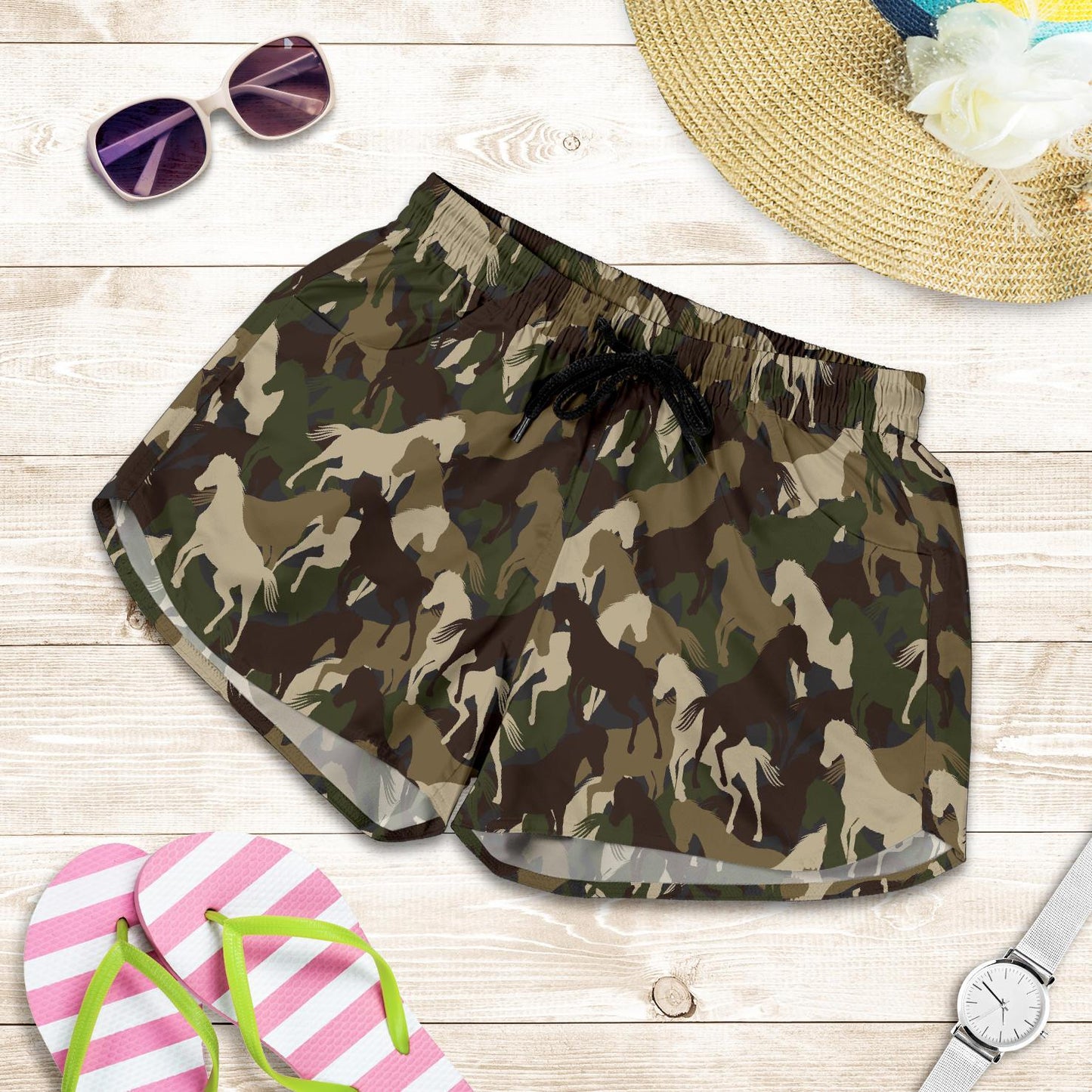 Horse Camo Themed Design Print Women Shorts-JTAMIGO.COM