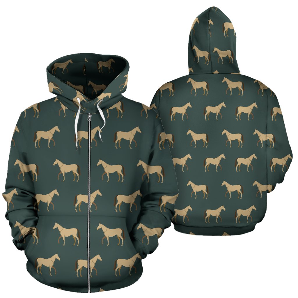 Horse Classic Themed Pattern Print Zip Up Hoodie