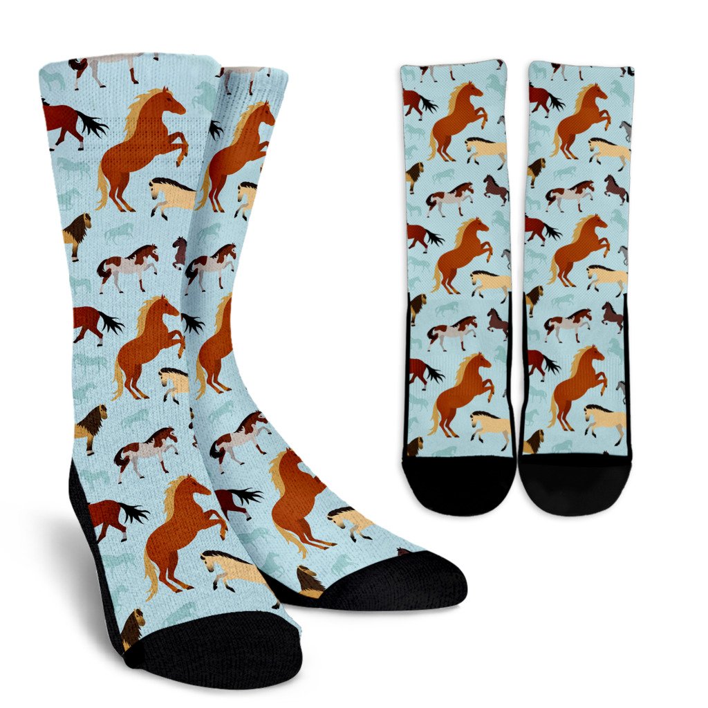 Horse Cute Themed Pattern Print Crew Socks