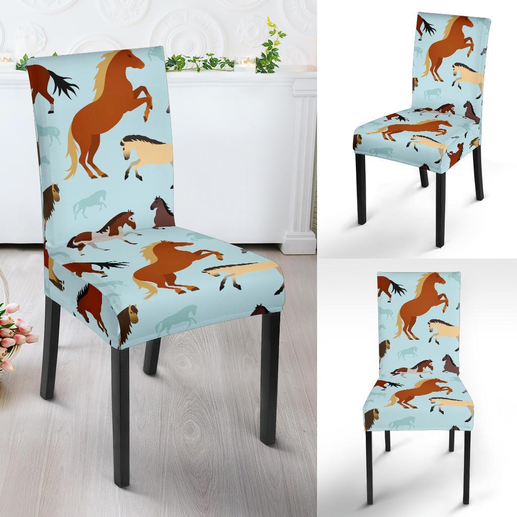 Horse Cute Themed Pattern Print Dining Chair Slipcover-JTAMIGO.COM