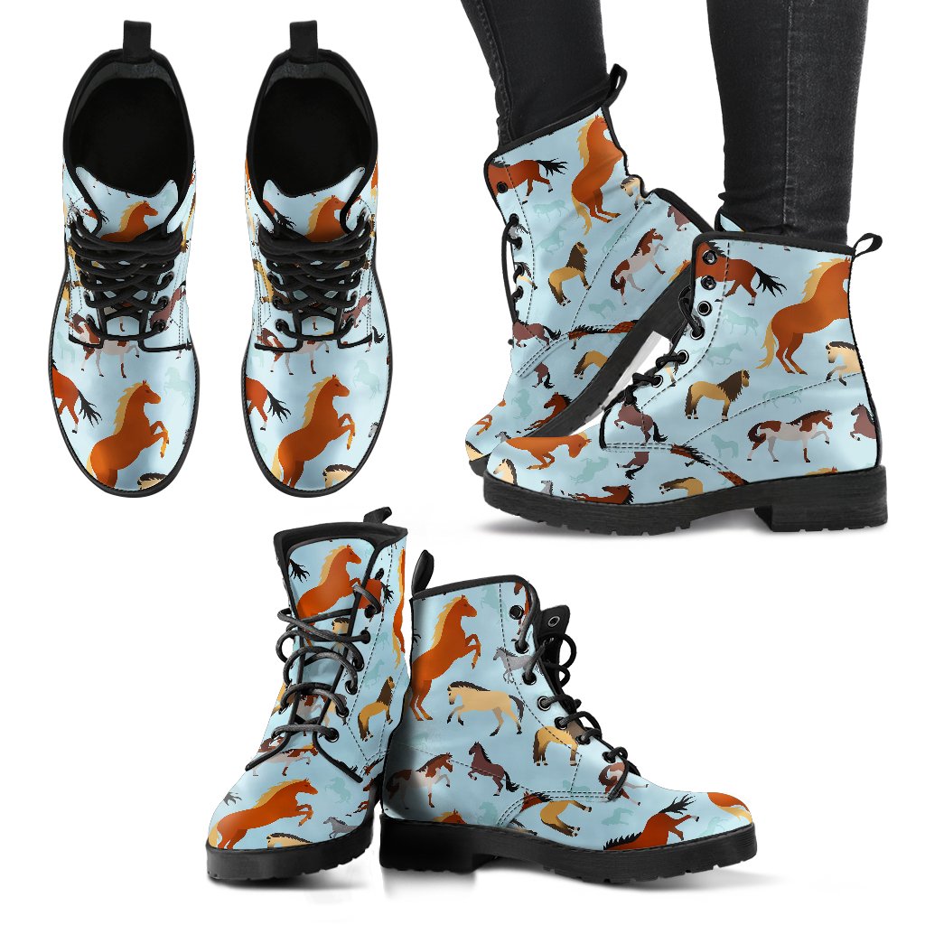 Horse Cute Themed Pattern Print Women Leather Boots-JTAMIGO.COM