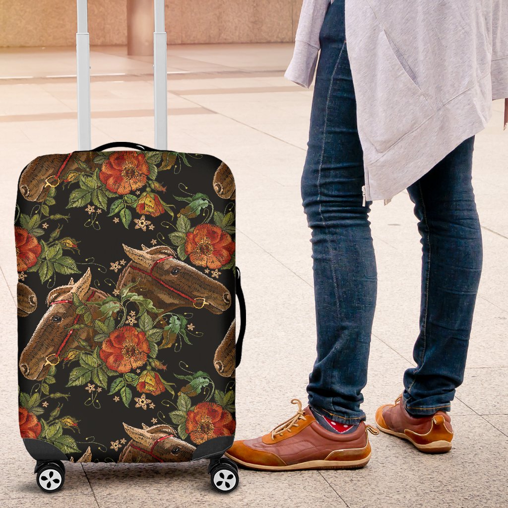 Horse Embroidery With Flower Design Luggage Cover Protector