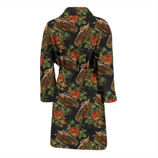 Horse Embroidery with Flower Design Men Bath Robe-JTAMIGO.COM