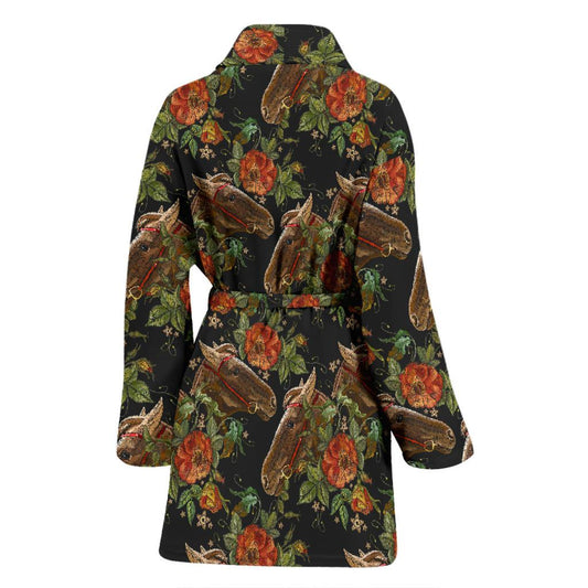 Horse Embroidery with Flower Design Women Bath Robe-JTAMIGO.COM