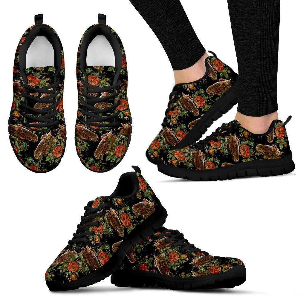 Horse Embroidery with Flower Design Women Sneakers Shoes