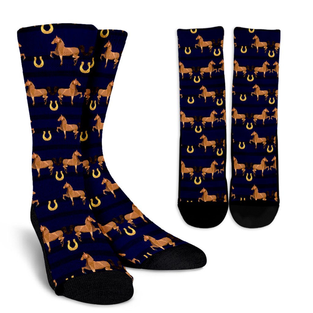 Horse Luxury Themed Pattern Print Crew Socks