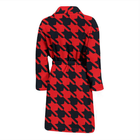 Houndstooth Red Pattern Print Design 03 Men Bathrobe-JORJUNE.COM