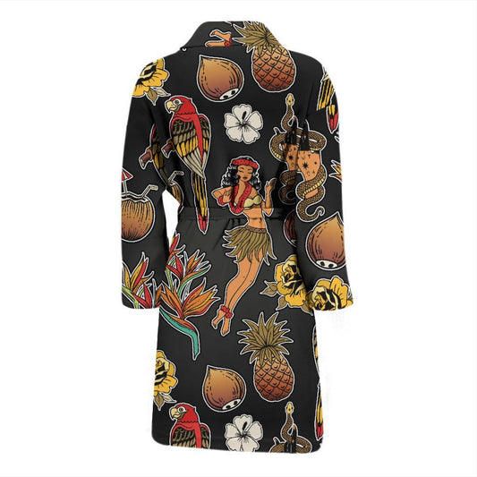 Hula Dancers Hawaiian Style Pattern Print Design 02 Men Bathrobe-JORJUNE.COM