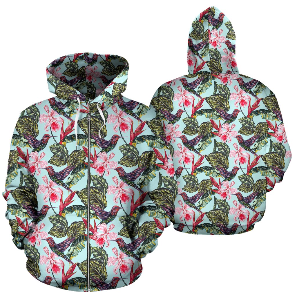 Hummingbird Cute Themed Print Zip Up Hoodie